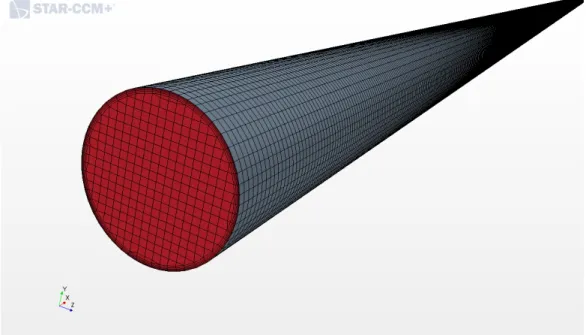 Figure 3-1: The mesh generated for the simulation of the pressure drop in a straight pipe.