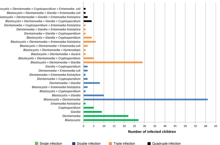 Fig 2. Distribution of single and mixed parasitic infections in schoolchildren in Tripoli