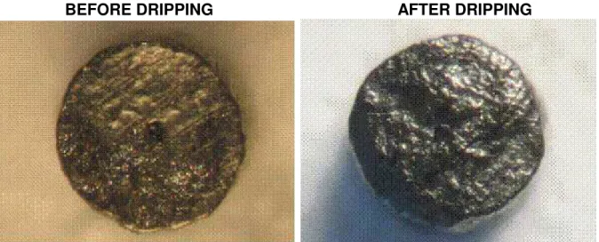 Figure 14.  Microscopic photographs of a piece of CMR170 non-exposed (left)  and exposed (right) to a water dripping flow 