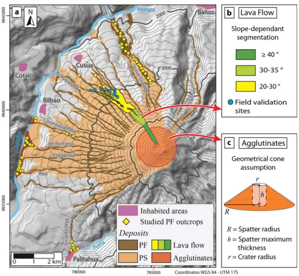Figure 2. (a) Map of the August 2006 proximal eruption products (modiﬁed from Kelfoun et al