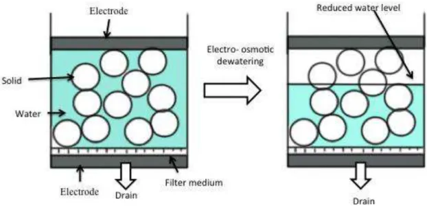 Figure 2. Process of dewatering by electro osmosis dehydration [34].  