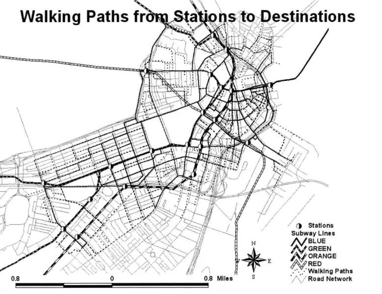Figure  3-4 Walking  Paths from  Stations to Destinations