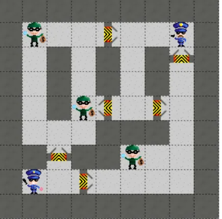 Figure 1: The Cops and Robbers play field. The human is in the top right, the assistant is in the bottom left