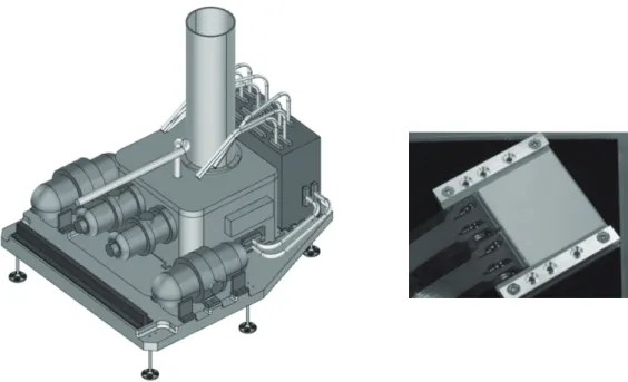 Figure 6. Schematic drawing of the Soft X-ray Imager (SXI and a picture of a prototype CCD chip).