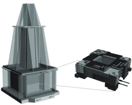 Figure 3. The Hard X-ray Imager. A stack of Si and CdTe double sided cross-strip detectors is mounted in a well-type BGO shield.