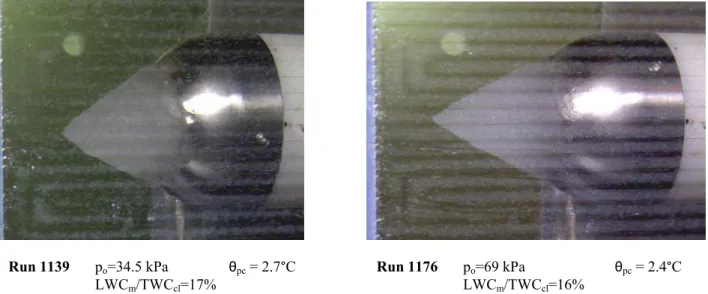 Figure 11. Comparison of steady-state ice shapes for low and high pressure runs 1139 and 1176 at approximately  matched θ pc 