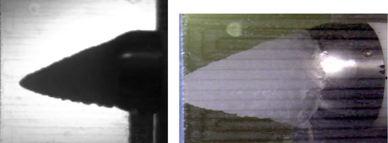 Figure 5. Backlit silhouette and perspective images of final ice shape in run 1197 