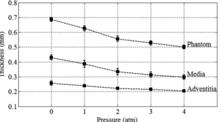 Fig. 9 Layer thickness characterization during the balloon unfolding and expansion at various pressures in steady state
