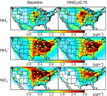Figure 9 shows that this “updated” simulation with re- re-duced nitric acid also compares well with the year-round  ni-trate observations in Wyoming and Colorado