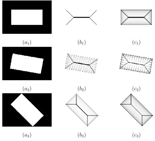 Fig. 8. (a 1 , a 2 , a 3 ): a set X (in white); (b 1 , b 2 , b 3 ): Talbot’s bisector function;
