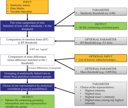 Figure 1. Flowchart representing the major steps of the algorithm (input and output files, parameters,  and calculation steps)
