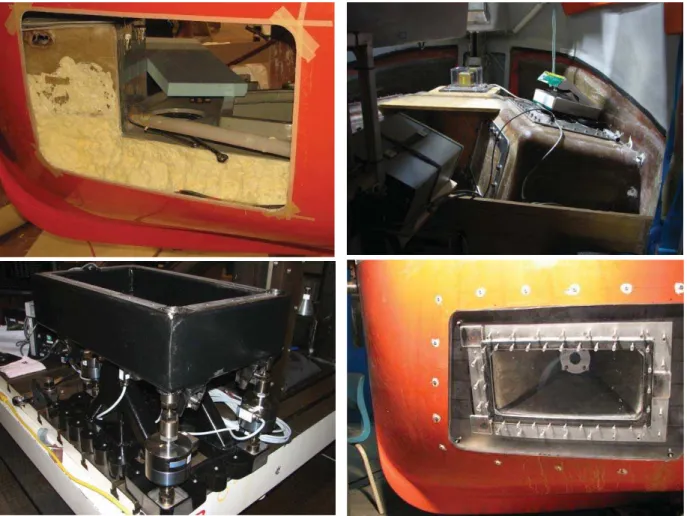 Figure 4.3 – Lifeboat hull preparation, sea chest construction and 6-component dynamometer 
