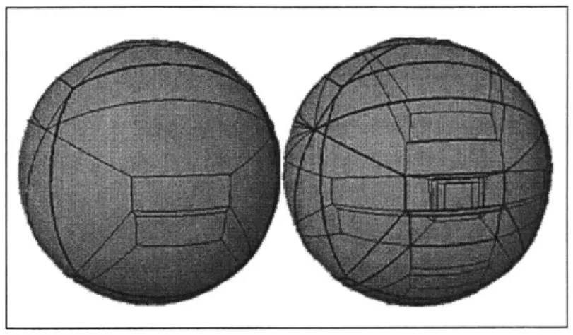 Figure 5-2:  Beam profiles mapped onto a sphere  centered  at the source.  a) First generation.