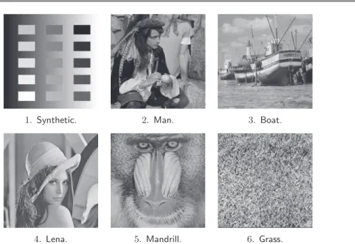 Figure 5. Reference images, with an increasing high-frequency texture content. These images have a size of 512 × 512 pixels, except for Man which has a size of 1024 × 1024 pixels.