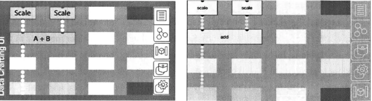 Figure 7.  Logic Crafting  visual specification  (left)  compared  with the resulting  implementation (right)  Note that this isn't the final  implementation  because there  was another design  iteration.