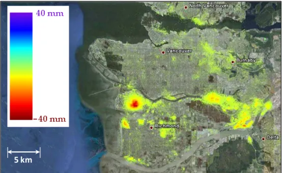 Figure 2. FQ2 displacement data over the Greater Vancouver Area (Apr 2008 – Mar 2011)