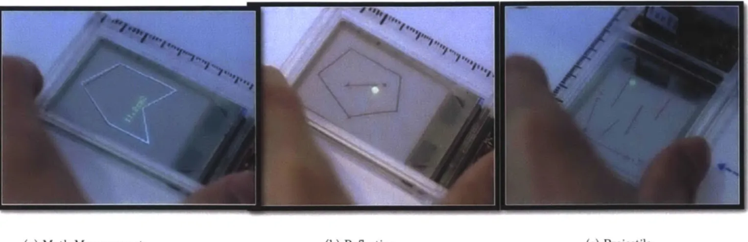 Figure  2.8b  shows  a  snapshot  of  the  output  of  the  reflective  animation  which  is  not  much different  from  its  input,  except  for  a  colored  ball  produced  by  the  transparent  display