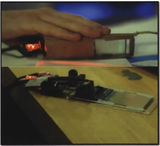 Figure  2.11:  LittleAR  prototype:  Optical  mouse  sensor  and  the  transparent  display