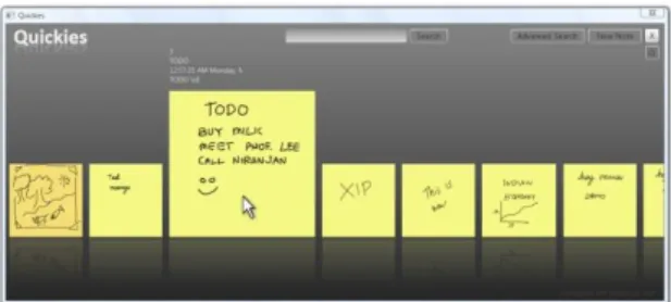 Figure  4  presents  a  detailed  explanation  of  how  Quickies  work.    Physical  sticky  notes are  captured and stored in the  computer  using commercially available   digital-pen  hardware,  which  captures  the  movement  of  the  digital-pen  on  t