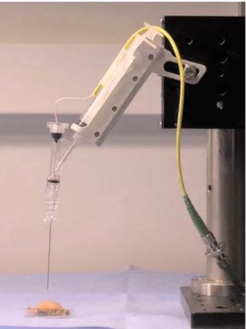 Fig. 2 FNA gun mounted with needle and positioned above sample.