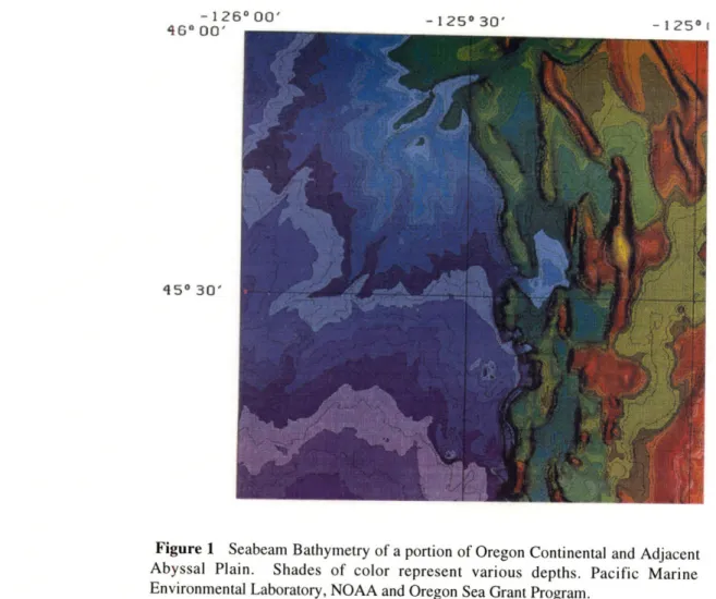 Figure  1  Seabeam  Bathymetry  of a portion  of Oregon  Continental  and  Adjacent Abyssal  Plain