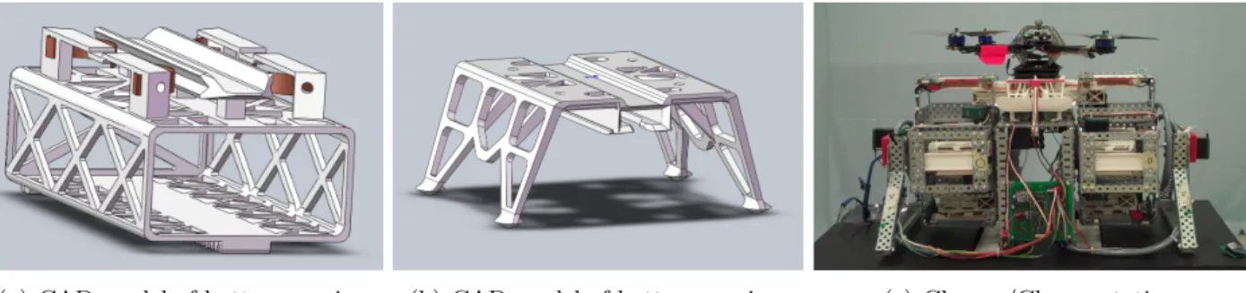 Fig. 2: The three main hardware components of the developed battery management system: The battery carriage, the battery receiver and the station itself.