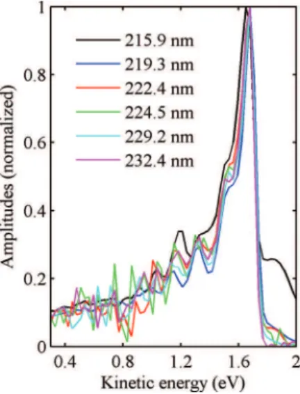 FIG. 7. Tetramethylethylene decay associated spectra (DAS) of the π3s Ry- Ry-dberg state as a function of wavelength between 215.9 nm and 232.4 nm