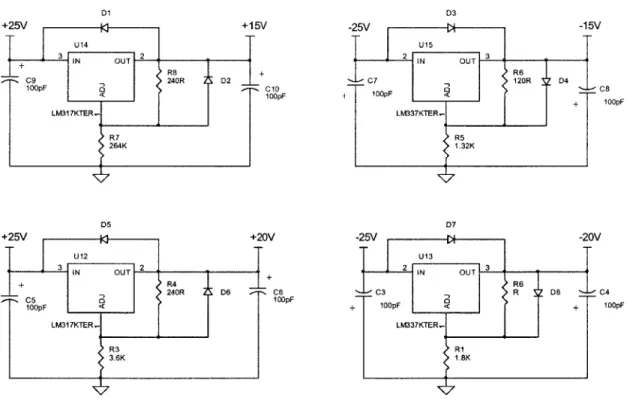 Figure 13.  Voltage  regulators on  the INA  Test Configuration  Board adapt the 25V  external supplies