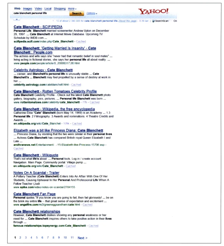 Figure  3-6:  Sample  results  from  the  search  "cate  blanchett  personal  life"