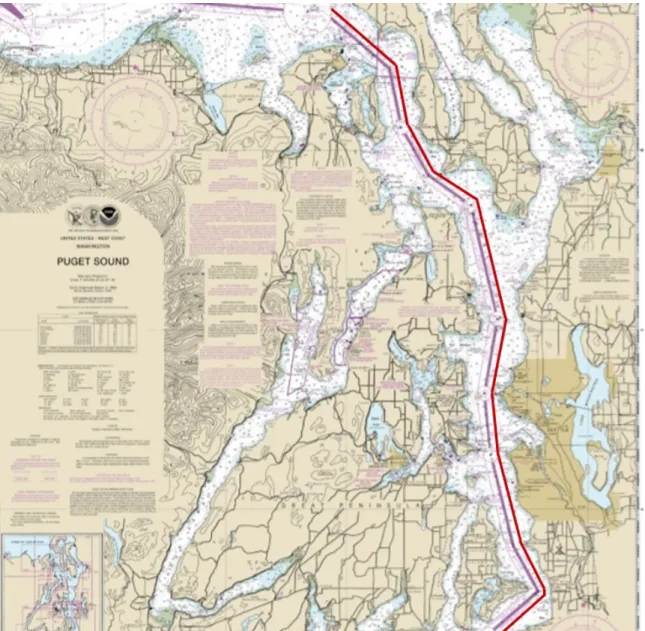Figure 2-4: NOAA Chart 18440 illustrating the line that connects the coordinates in 33 CFR 167.1323.m
