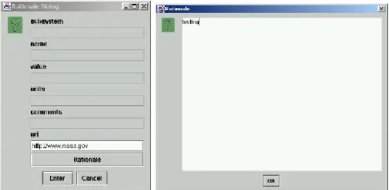 Figure 3: Rationale Dialog Windows allow users to input additional details regarding specific parameters