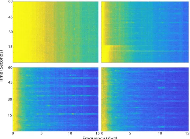 Figure 3-5: Diver Signature at 9.14 m (30 Feet) on Four Days. Top Left: 05 October 2018, Top Right: 19 October 201, Bottom Left: 26 October 2018, Bottom Right: 31 October 2018.