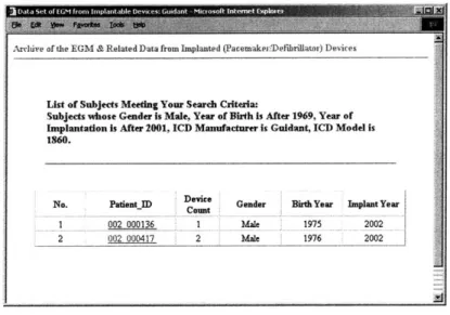 Figure 9.  Patient  result page screen shot.
