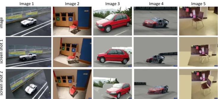 Figure 12. Row 1: Original image. Row 2 and 3: 3D instance model generated from the 3DP class model.
