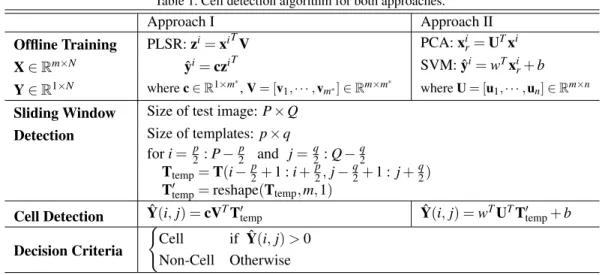 Table 1. Cell detection algorithm for both approaches.
