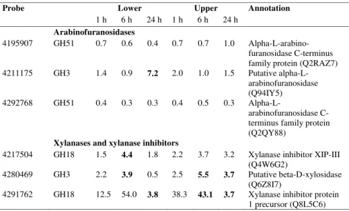 Table V   Transcript levels of glucuronoarabinoxylan degradation genes in stem pulvini  The values are fold of changes compared with control