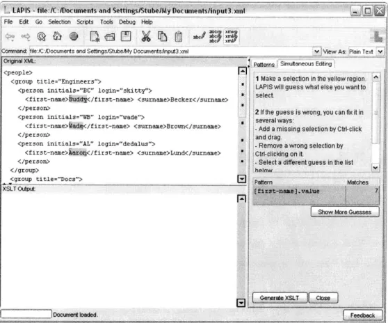 Figure  3-1:  The  beginning  of  XSLT  generation  process  what  the  output  pane  is  empty.
