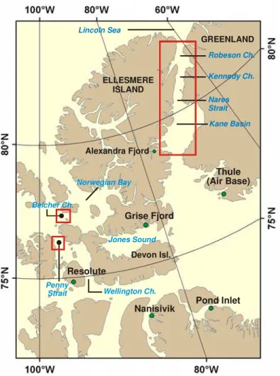 Figure 1  Multi-year ice floes sampled in summer 2009 and spring 2010  