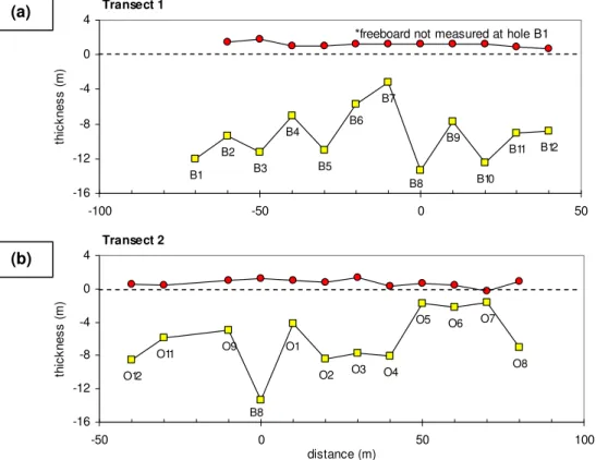 Figure 22  Floe L04:  Surface and bottom topography from drill hole measurements