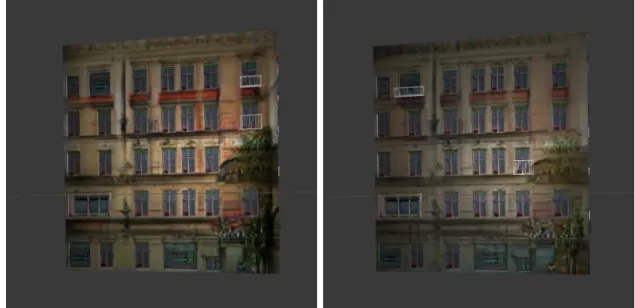 Figure 3-6: Two versions of generated textures for the same building, by supplying a different mean from the texture distribution.
