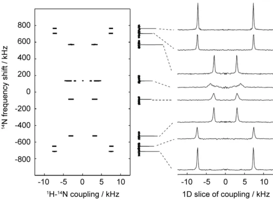 Fig. 8. 14 N-PISEMA spectrum obtained from a single crystal of N-acetylvaline (NAV) at  14.1 T