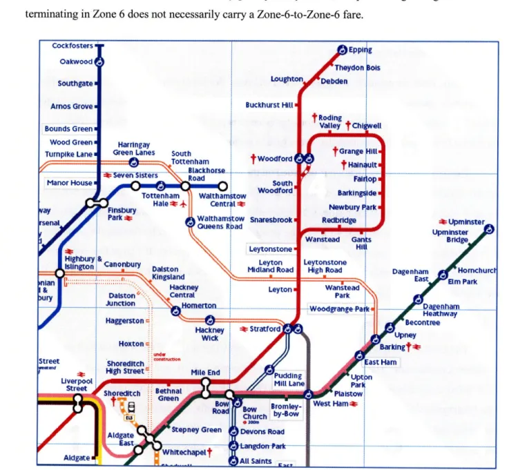 Figure 3.1: This  northeast segment  of the London Underground  map shows parts of TfL's  fare zones  1 through 6.