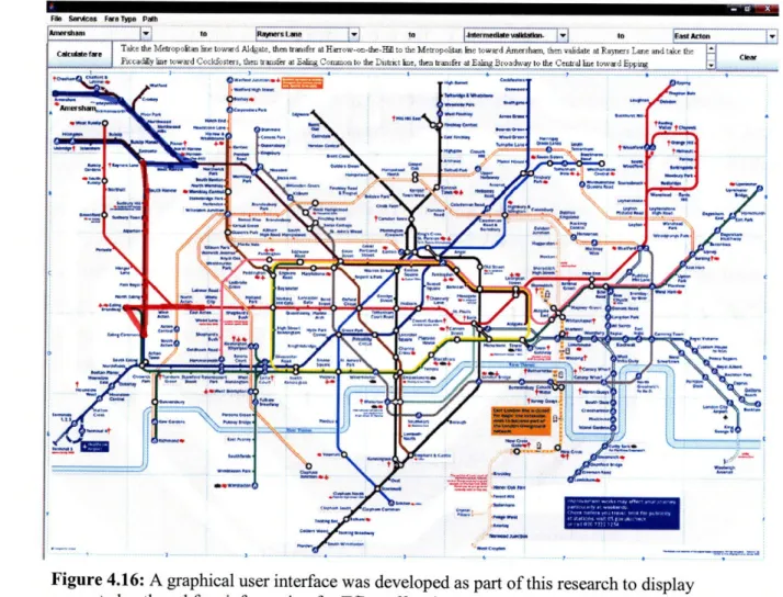 Figure 4.16:  A graphical user interface was developed  as part of this research to display generated  path and fare information  for TfL staff and passengers.