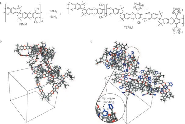 Figure 1 | Schematic illustration and computer modelling structures of PIM-1 and TZPIM