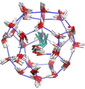 Figure 4. Overlaid snapshots of a 1-propanol molecule in a sII large cage during a 250 ps  simulation  from MD simulations at 100  K
