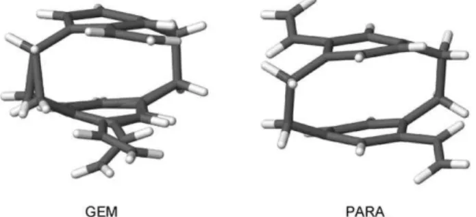 Figure 1. Crystal structures of GEM (two conformers overlayed) and PARA as obtained from X-ray diffraction measurements.