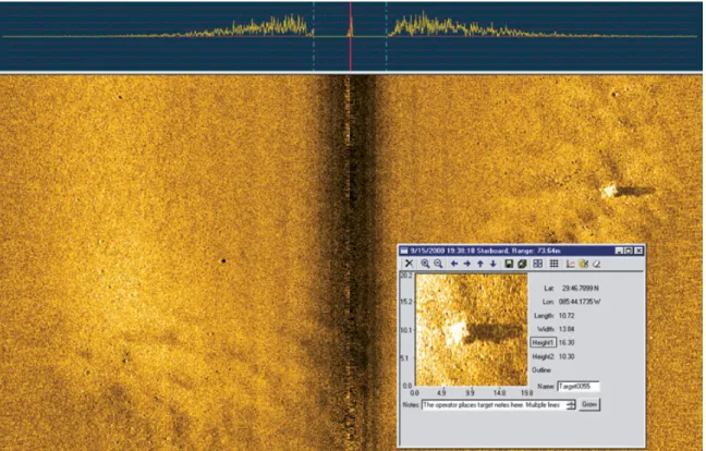 Figure 1-1: MCM operators look for proud mine-like objects in side-scan sonar images.
