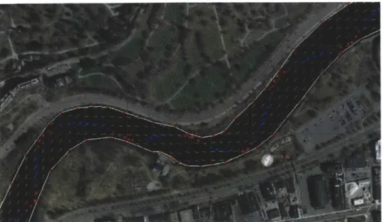 Figure  3-2:  Simulated  ARE  exploring  riverine  environment.The  yellow  arrows  show local  water  currents