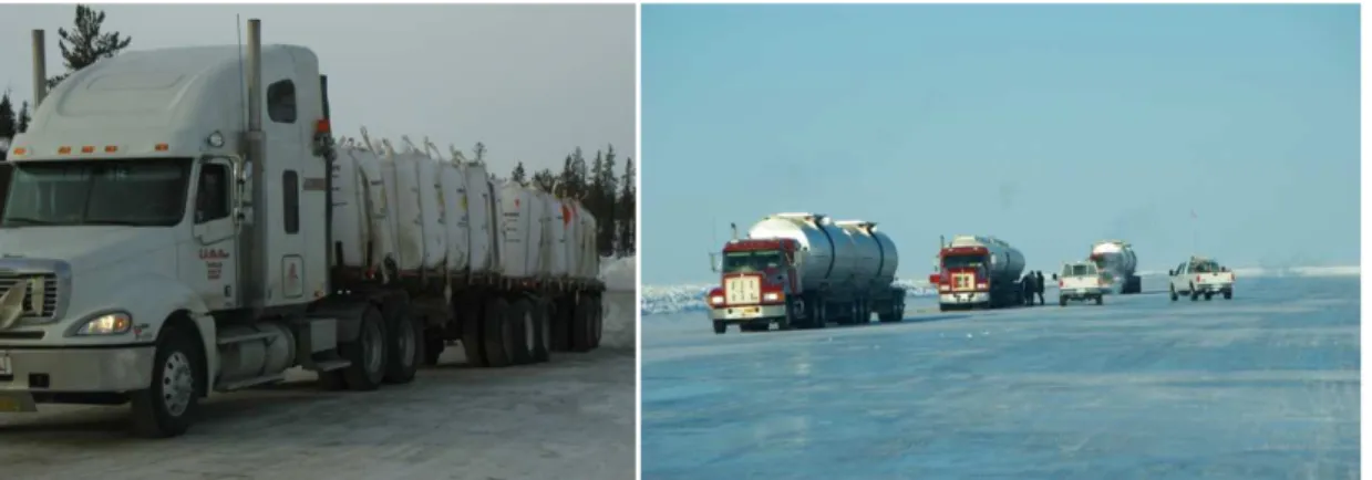 Figure 5: Examples of end-users: Left) A transport carrying ammonium  nitrate. Right) A convoy of fuel tankers