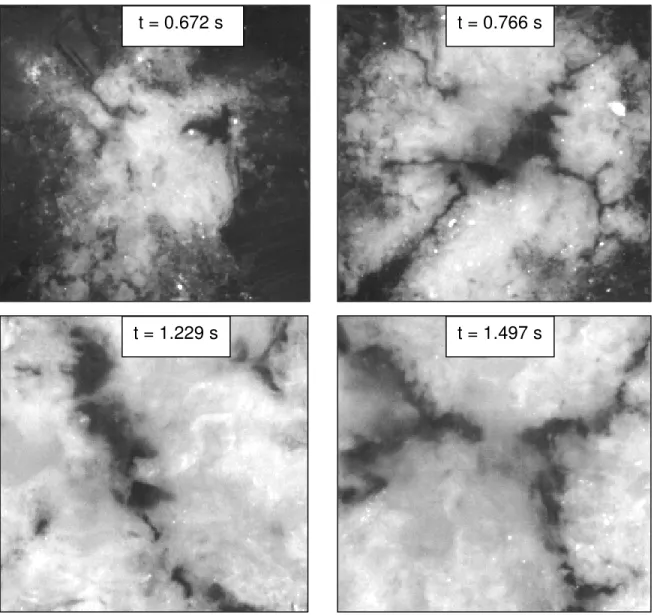 Figure  7. Four images from a crushing test on polycrystalline ice where the actuator  nominal  speed  was  40  mm/s